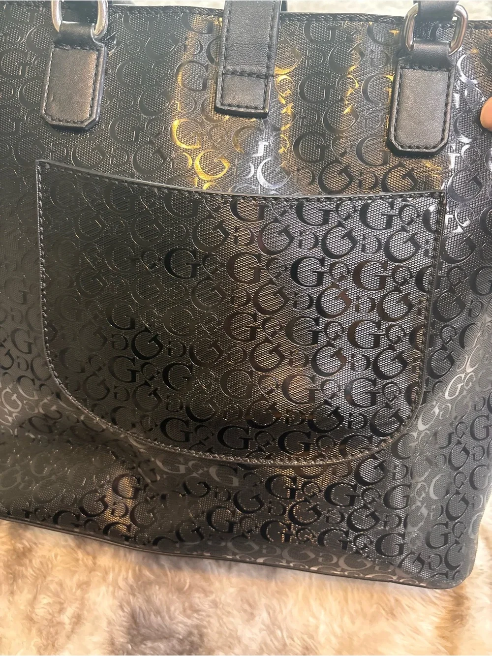 GUESS Black Logo-Print Tote with Tag Charm